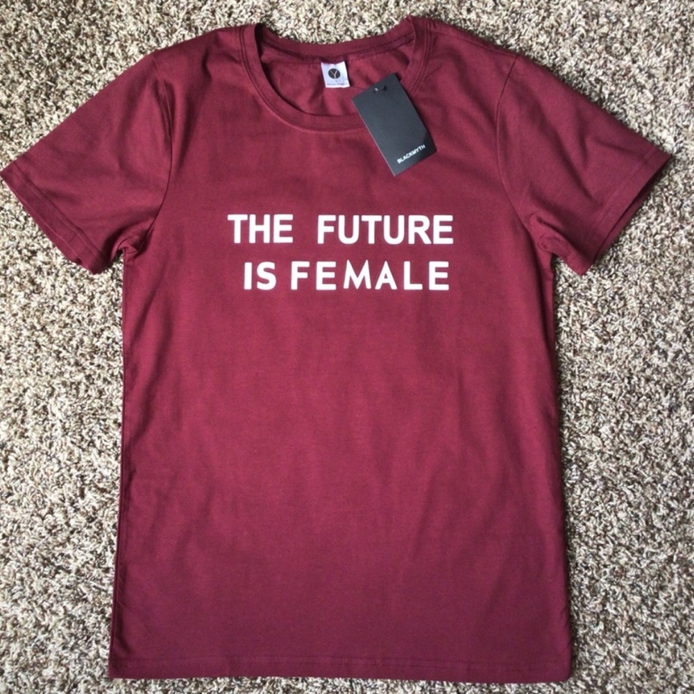 Blackmyth The Future is Female Maroon T Shirt, Women’s Small
